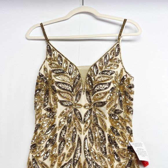 NWT Mac Duggal Embellished Leaf Beaded Beaded Evening Gown Style #5107 Size 4 - Picture 3 of 10